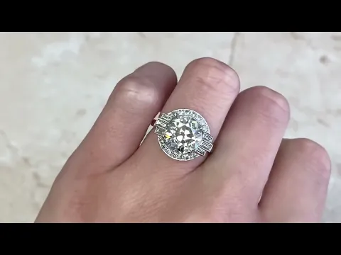 3.80ct Old European Cut Diamond Geometric Motif Engagement Ring - Bayside Ring - Hand Video