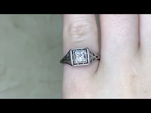 Art Deco 0.40ct Center Old European Cut Diamond Open Work Engagement Ring - Cedar Ring - Hand Video