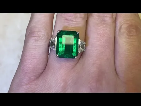 9.39ct Center Zambian Emerald and Diamond 18k White Gold Ring - Escalante Ring - Hand Video