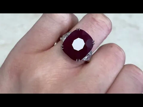 12.98ct Rare Natural Cushion Cut Ruby and Diamond Ring - Hillcrest Ring - Hand Video