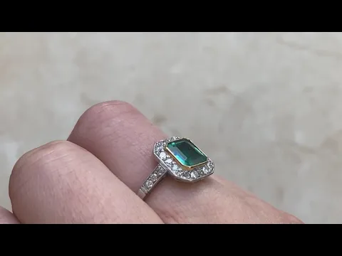 1.13ct Center Emerald and Diamond Halo Platinum and 18k Gold Ring - Costa Smeralda Ring - Hand Video