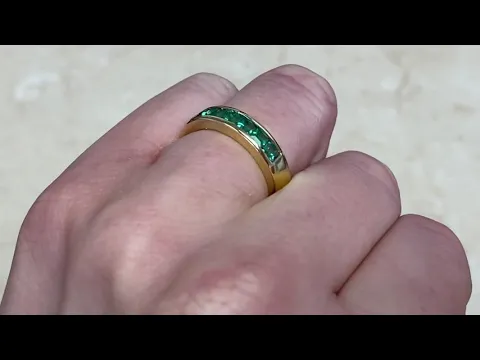 4.20mm 0.81ct Calibre Cut Emerald and 14k Yellow Gold Eternity Band - Glendale Band - Hand Video