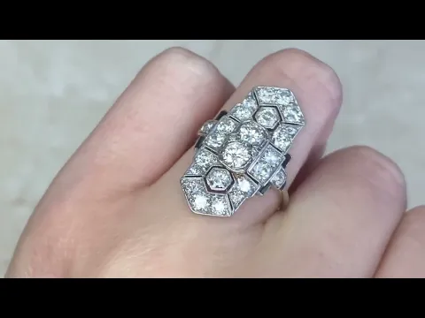 Antique Art Deco Elongated Diamond Cocktail Ring - Glassboro Ring. Circa 1925 - Hand Video