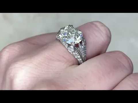 4.2ct Old European Cut Diamond Geometric Platinum Mounting Engagement Ring - Devon Ring - Hand Video