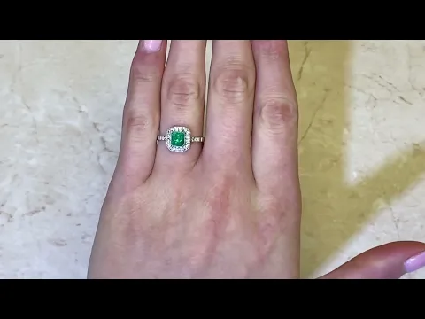 Natural 0.63ct Emerald Gemstone & Diamond Halo Ring - Northport Ring - Hand Video