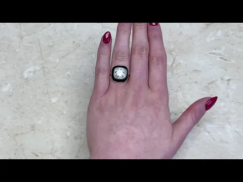 Art Deco Ara 4.30ct Center Cushion Cut Diamond and Onyx Engagement Ring - Kent Ring - Hand Video