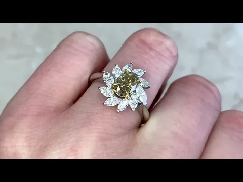 Fancy Yellow Oval & Marquis Cut Halo Diamond Cluster Engagement Ring - Maramichi Ring - Hand Video
