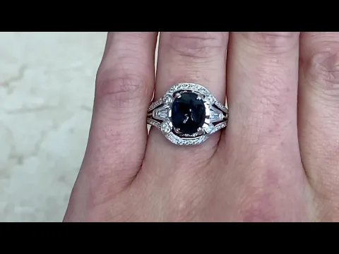 2.99CT Cabochon Sapphire and Diamond 18k White Gold Ring -  Laguna Ring - Hand Video