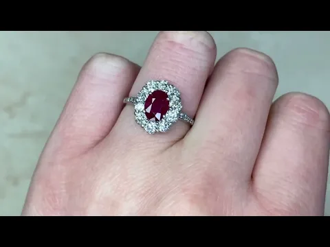 Floral Motif Oval Cut 1.05ct Ruby & Diamond Cluster Halo Ring - Arbor Ring - Hand Video