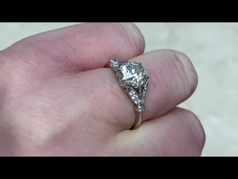 1.49ct Center Old European Cut Diamond Leaf Motif Engagement Ring - Lyon Ring - Hand Video