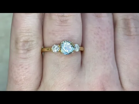 0.80 carat round cut aquamarine set in prongs - Aventura Ring - Hand video