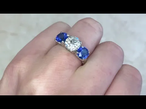 Three Stone Diamond & Sapphire Halo Platinum Mounting - Westvale Ring. Circa 1930 - Hand Video
