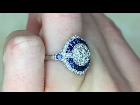 Round Brilliant Cluster & Double Sapphire & Diamond Halo Engagement Ring - Elland Ring - Hand Video