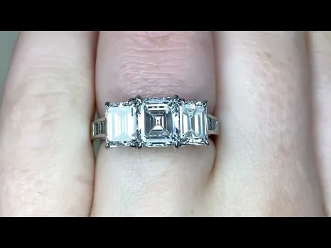 1.33 carat Asscher cut diamond three-stone engagement ring - Lansdale Ring - Hand video