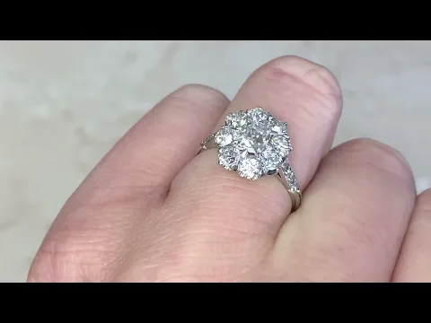0.65ct Center Elongated Antique Cushion Cut Diamond Cluster Engagement Ring -Rhone Ring - Hand Video