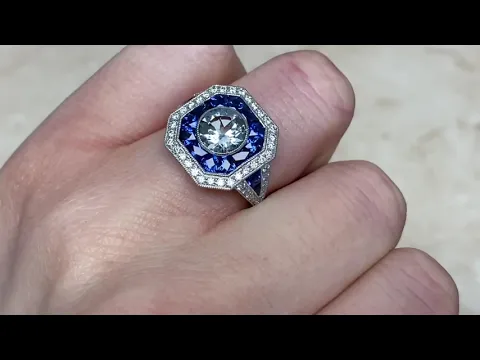 1.18ct Center Aquamarine French Cut Sapphire and Diamond Halo Ring - Woodlands Ring - Hand Video
