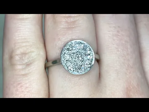 0.70ct Old Mine Cut Diamond Cluster Engagement Ring Circa 1920 - Acadian Ring - Hand Video