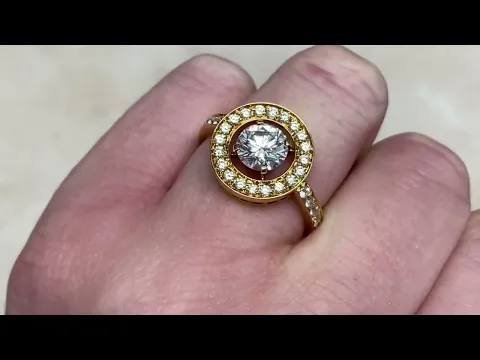1.06ct Diamond Halo 18k Yellow Gold Engagement Ring - Boucheron ring - Hand Video