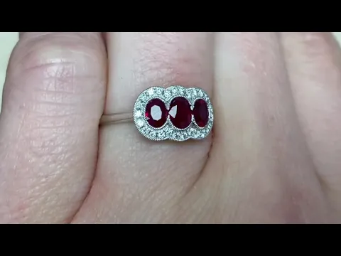 0.75ct Three Stone Ruby and Diamond East-West Ring - Adelaide Ring - Hand Video