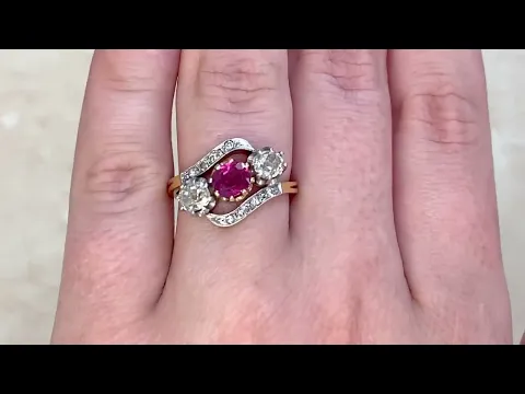 An original Edwardian era three stone ruby ring - Coply Ring - Hand video