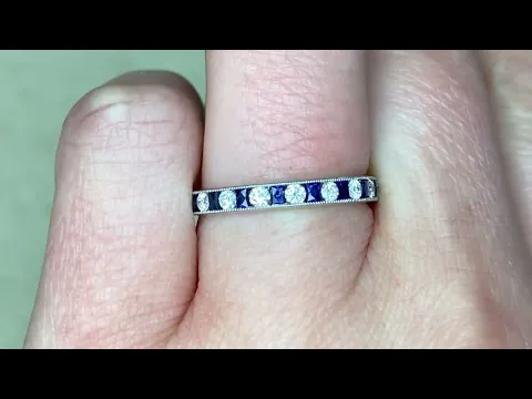 Half Eternity Diamond & Sapphire Alternating Wedding Band - Ladue Band - Hand Video