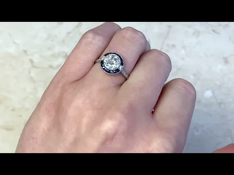 Old European Cut Diamond & Natural Sapphire Halo Engagement Ring - Brookville Ring - Hand Video