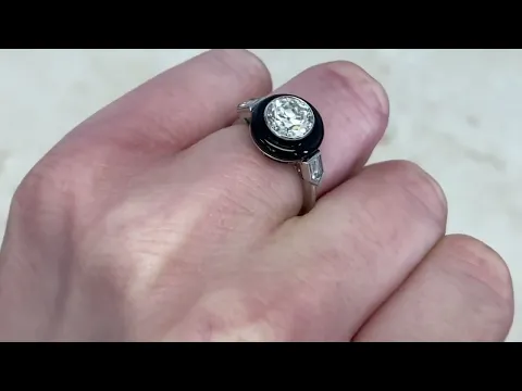 1.24ct Old European Cut and Onyx Halo Diamond Engagement Ring - Onyx Bullet Ring- Hand Video