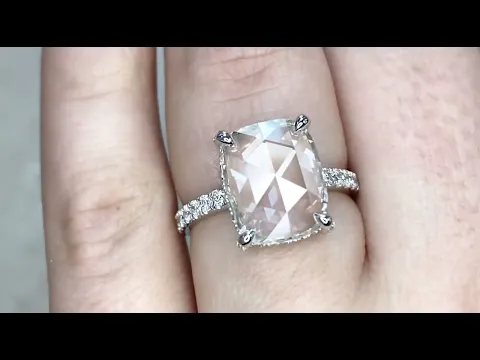 3.21ct Center Cushion Shaped Rose Cut Diamond Engagement Ring - Columbus Ring - Hand Video