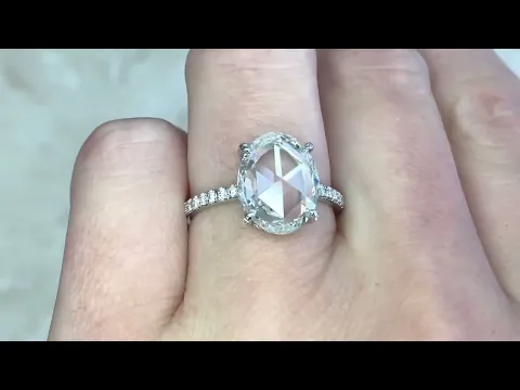 3.02ct Rose Cut Diamond & Platinum Mounting Engagement Ring - Bel Air Ring - Hand Video
