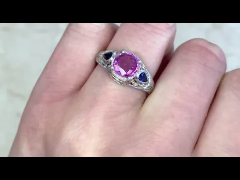 Natural Pink & Blue Sapphire Platinum Hand Crafted Ring - Covelo Ring - Hand Video