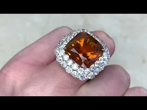 13.34ct Cushion Cut Citrine Gemstone & Diamond Halo Cocktail Ring - Roscoff Ring - Hand Video