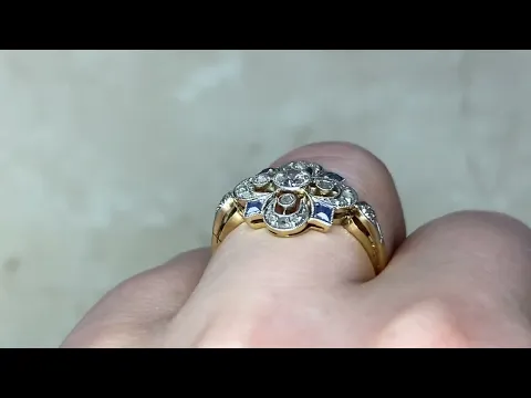 0.17ct Center Old European Cut Diamond and Sapphire Edwardian Ring - Versailles Ring - Hand Video