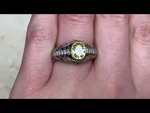 1.54ct Center GIA Certified Oval Cut Fancy Intense Yellow Diamond Ring - Florham Ring - Hand Video
