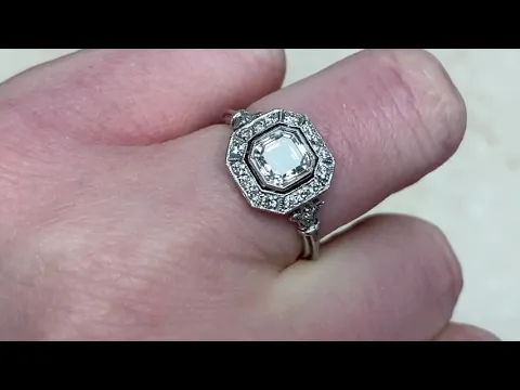 1.01ct Center Asscher Cut Diamond Halo Platinum Engagement Ring - New York Ring - Hand Video