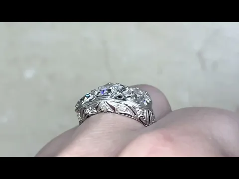 Art Deco Old European Cut Diamond Three Stone Engagement Ring - Jefferson Ring - Hand Video