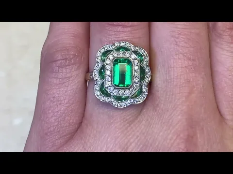 Floral Motif 0.75ct Natural Emerald Gemstone and Diamond Ring - Loughton Ring - Hand Video