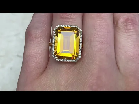 11.35ct Emerald Cut Citrine Diamond Halo Ring - Biscayne Ring - Hand Video