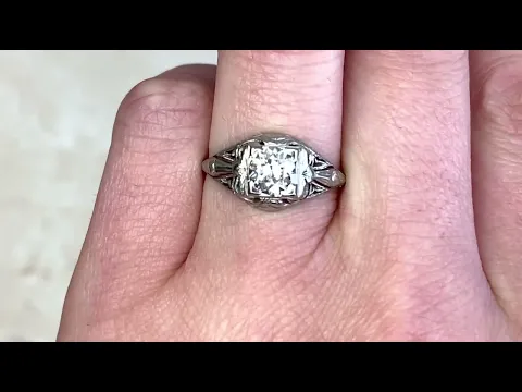 0.71ct Old European Cut Geometric Diamond Bow Motif Engagement Ring - Virginia Ring - Hand Video