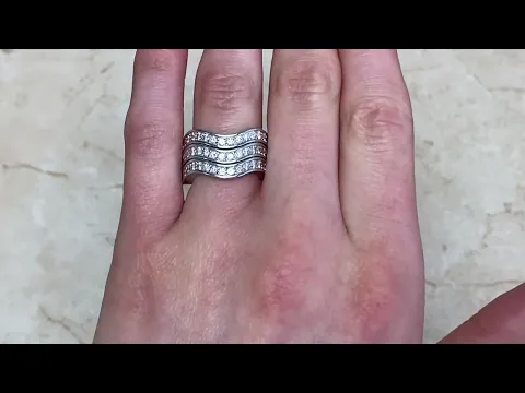 Set of Three Cartier Half Eternity Round Brilliant Cut 18k White Gold Stacking Bands - Hand Video