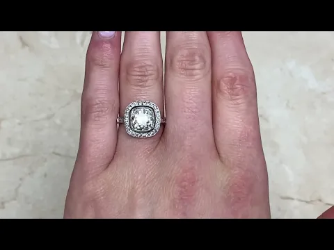 2.90ct Antique Cushion Cut Diamond Halo Engagement Ring - Providence Ring - Hand Video