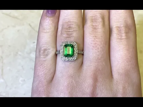 1.80ct Center Emerald and Old European Cut Diamond Halo Ring - Bakewell Ring - Hand Video