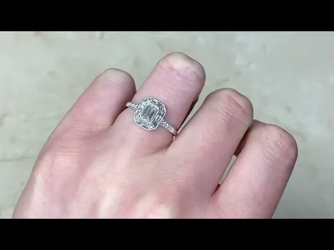 Emerald Cut Diamond & Geometric Halo Engagement Ring - Eastgate Ring - Hand Video