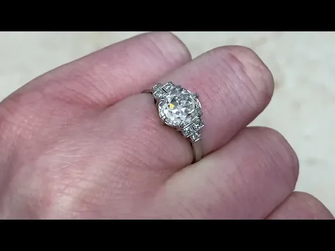 1.92ct Center Antique Cushion Cut Diamond, Platinum Engagement Ring - Wimberley Ring - Hand Video