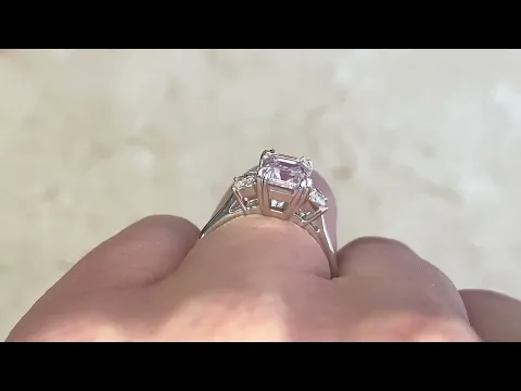 2.14ct Emerald-cut Pink Kunzite & Trapezoid Cut Diamond Engagement Ring - Calverton Ring- Hand Video