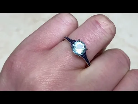 1.24ct Center Round Cut Aquamarine and French Cut Sapphire Ring - Bellport Ring - Hand Video