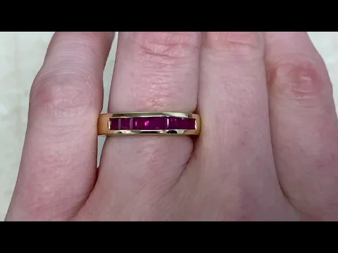 4.25mm 1.19ct Ruby and 14k Yellow Gold Half Eternity Band - Rutherford Band - Hand Video