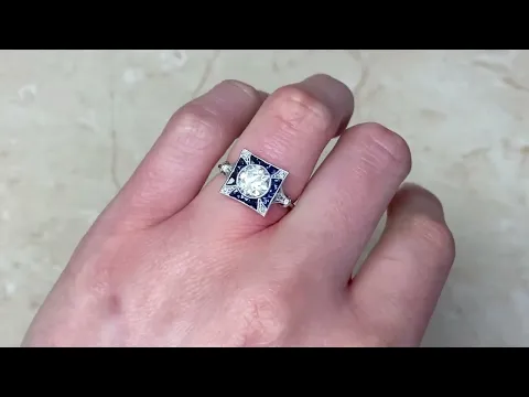 1.23ct Old European Cut Diamond & Sapphire Geometric Engagement Ring - The Denmark Ring - Hand Video