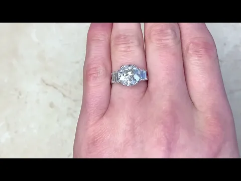 4.26ct Old European Cut Diamond Geometric Engagement Ring - Bauer Ring - Hand Video