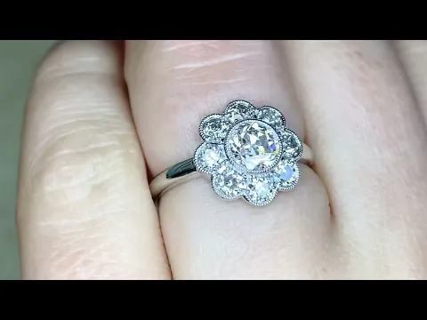 0.60ct Center Old European Cut Diamond Cluster Engagement Ring - Westerly Ring - Hand Video
