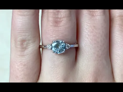 1.10 carat round cut aquamarine set in prongs - Foxcroft Ring - Hand video